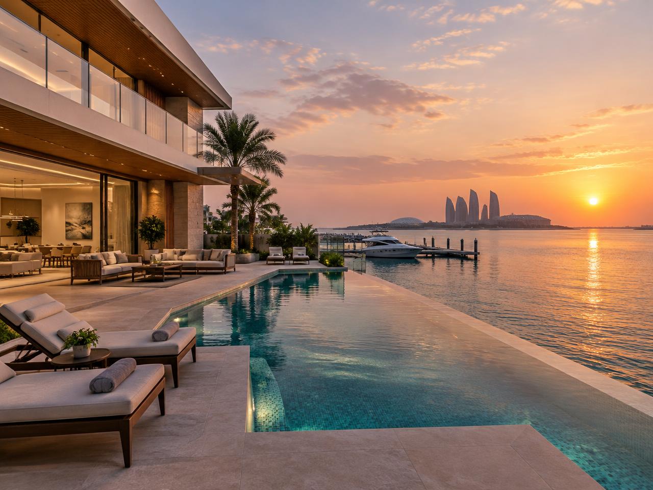 Illustration of a luxury beach villa with pool at Marsa Al Saadiyat